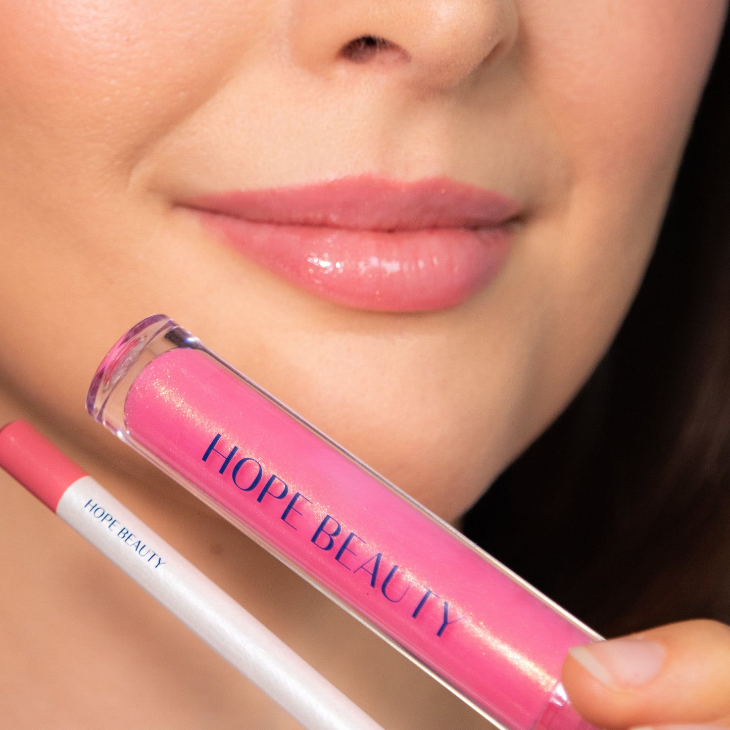 Elizabeth Lip Kit by Hope Beauty is a bubble gum pink lip liner and lip gloss set inspired by Elizabeth from the Bible. Biblically inspired makeup. Faith based company. Inspirational makeup. Lip oil and lip gloss hybrid. Long lasting lip liner.