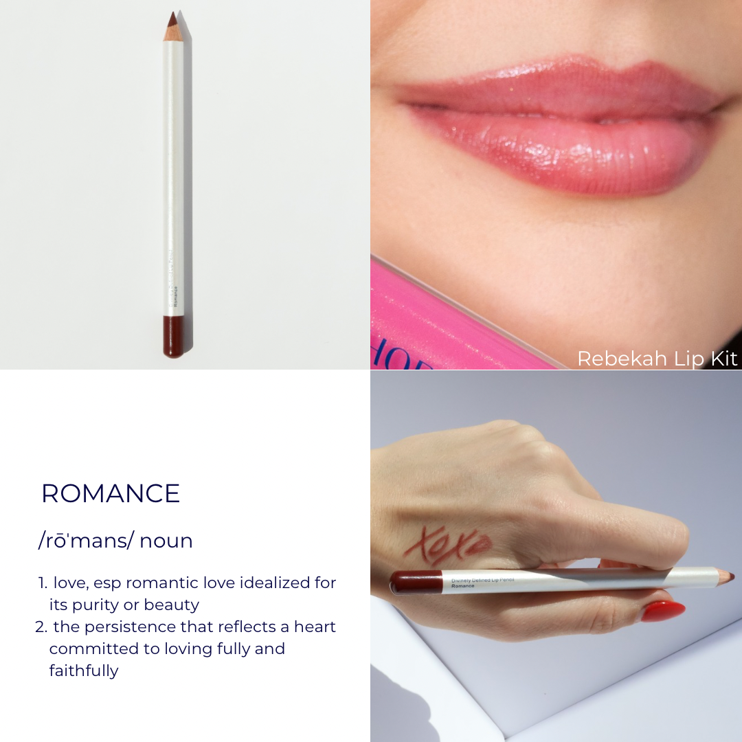 Lip Liners named after affirmations to encourage and empower women. Shade romance celebrates true love, purity, courtship and being pursued. It is inspired by Rebekah (Rebecca) and Isaac’s love story in the Bible.